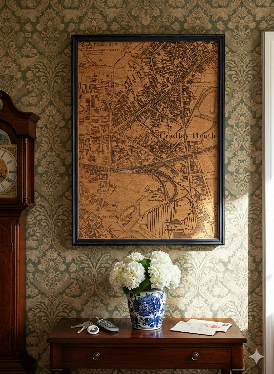 CNC carved map into a hardwood panel A2 size from a historical map of 1892