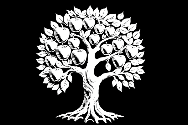 An apple tree full of large apples.